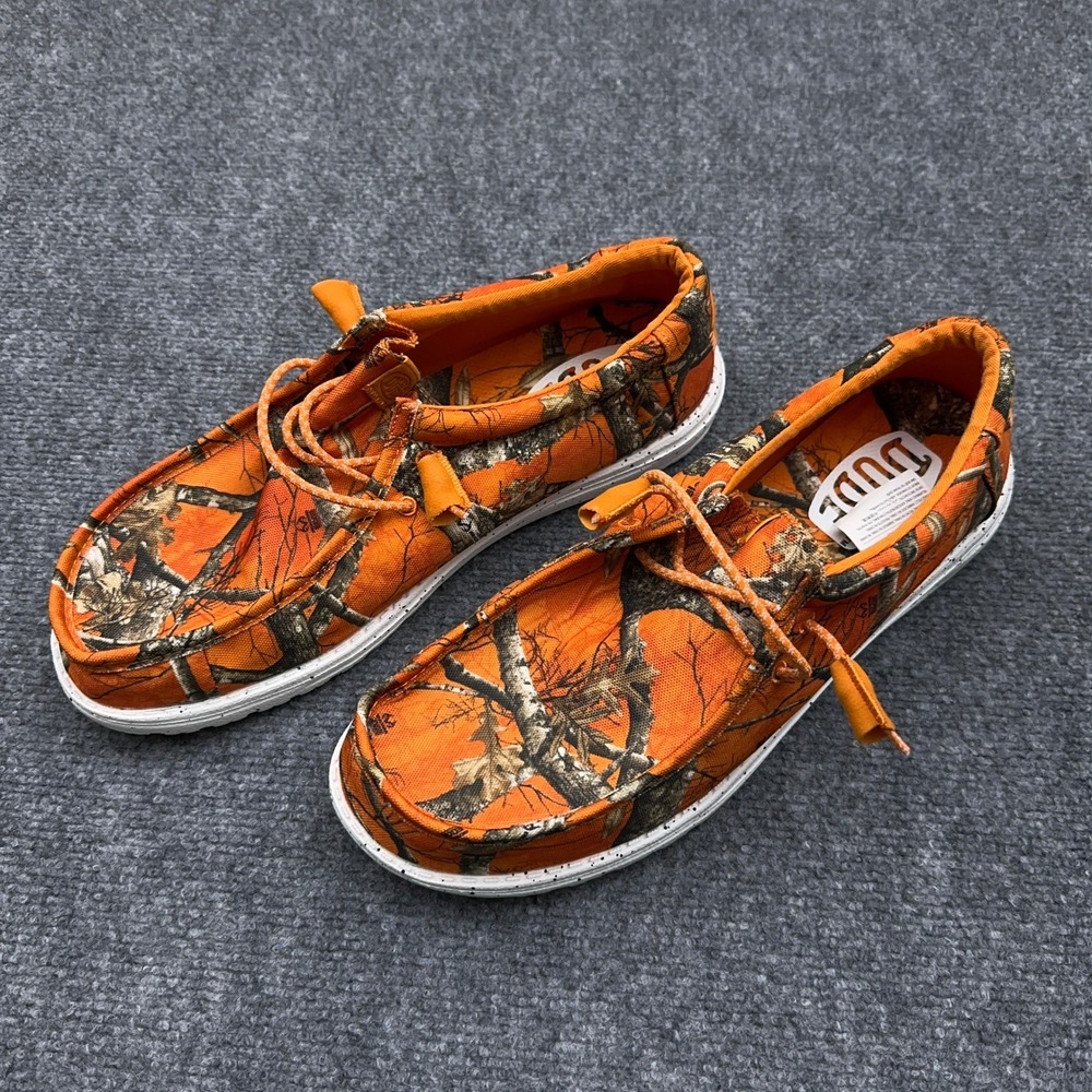 HEYDUDE Wally Slip-On Shoes Men's 12 Realtree Edge Orange Hunting Camo EUC